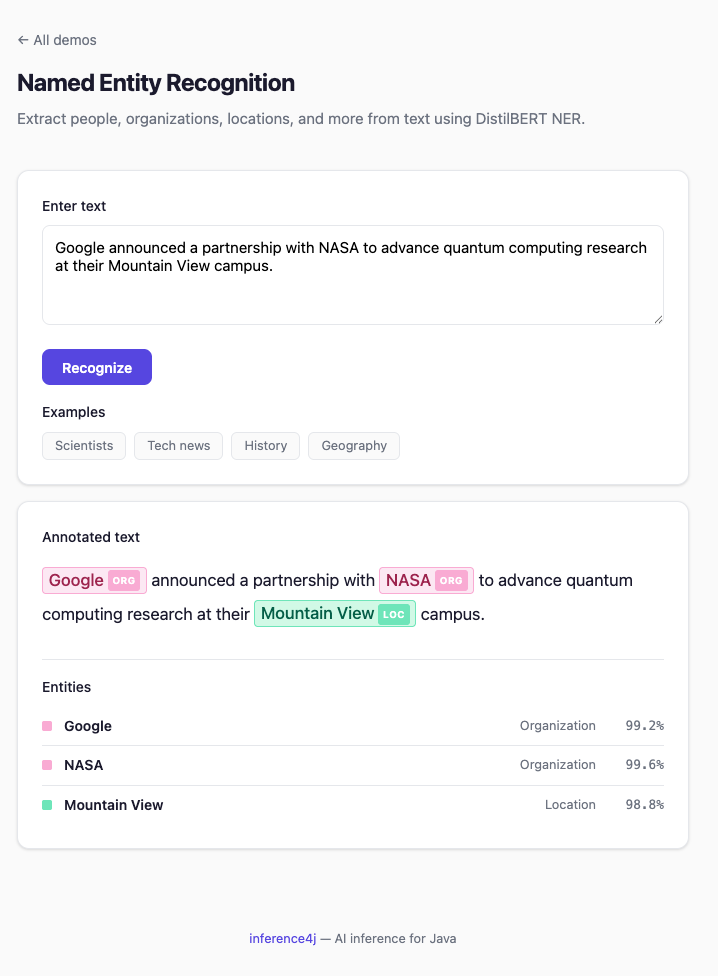 Screenshot from showcase app