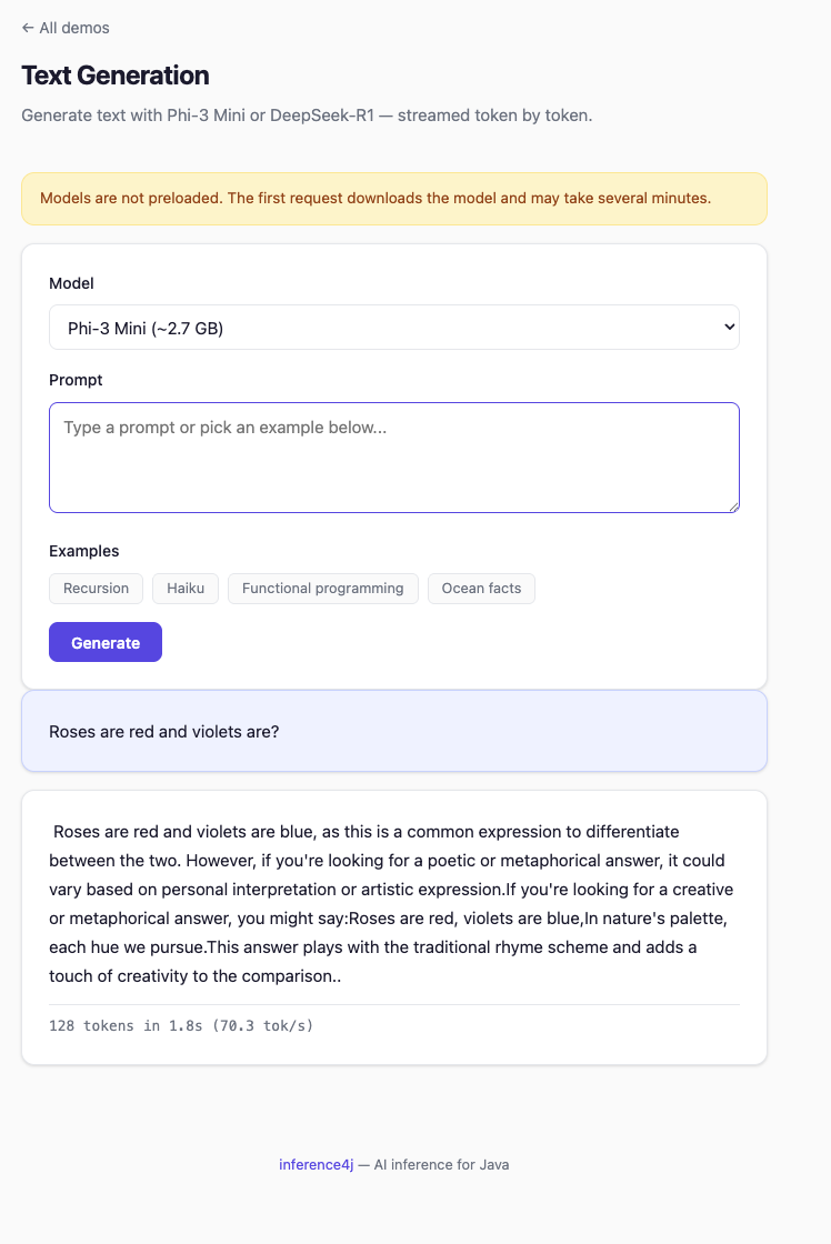 Screenshot from showcase app