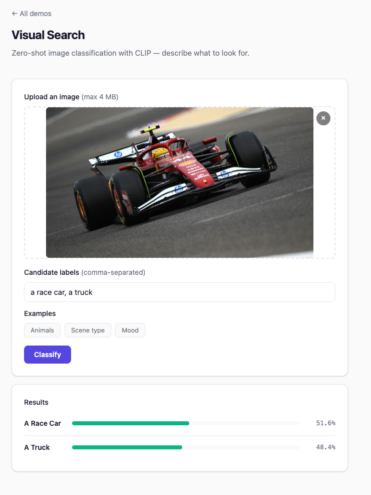 Screenshot from showcase app
